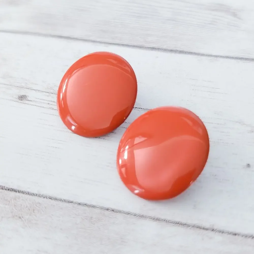Vintage Clip On Earrings Deep Orange Retro Circle 1